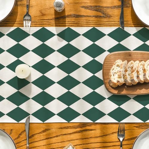 Artoid Mode Diamond Plaid Green St. Patrick's Day Table Runner, Seasonal Spring Summer Party Kitchen Dining Table Decoration for Home Party Decor 13x72 Inch - Image 3