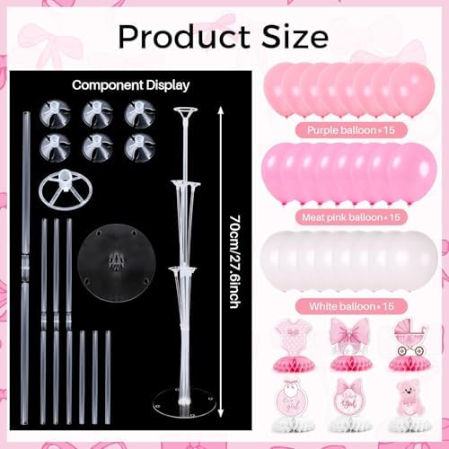 6 Set Pink Baby Shower Decorations Pink Balloon Centerpiece for Tables with Balloons Stand Kit for Baby Girl Princess Birthday Wedding Bridal Shower Graduation Mother's Day Party Decorations - Image 3