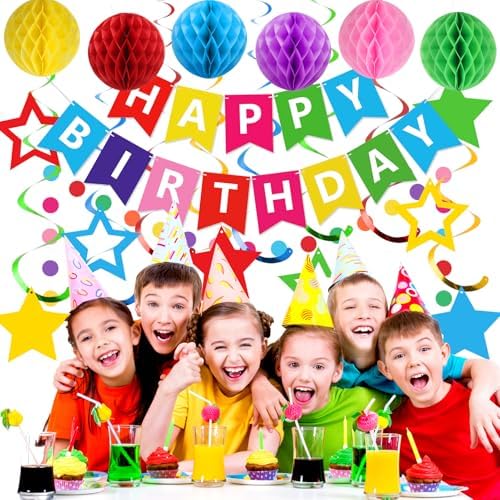 meowtastic Birthday Decorations Happy Birthday Banner with Honeycomb Balls - Image 3