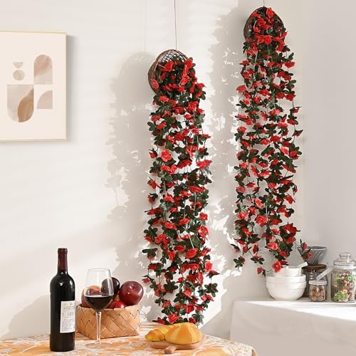 12 Pcs 99Ft Flower Garland Rose Vines, Red Floral Garland Flower Vines - Image 5
