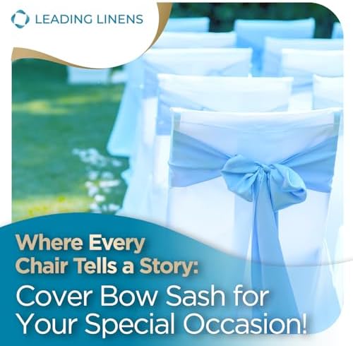 Leading Linens 20 pcs Light Blue 108"x8" Satin Bow Sash Chair Cover Decor - Image 4