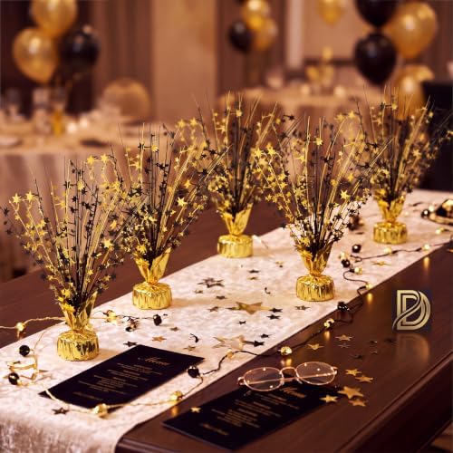 Crowye 6 Pcs Black Gold Foil Spray Centerpieces Wedding Decor, Small Star - Image 2