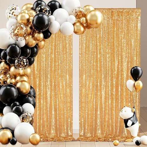 Gold Sequin Backdrop Curtains,2 Panels 4FTx8FT Gold Curtain Backdrop Glitter Party Decorations Background Drapes for Wedding Birthday Anniversary Graduation Photo Booth Decor - Image 6