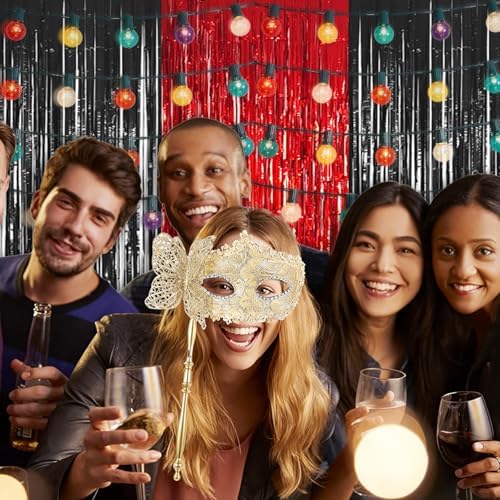 3 Pack 3.28ft x 6.56ft Red&Black Metallic Tinsel Foil Fringe Curtains, Photo Booth Backdrop Party Decorations for Birthday Wedding Baby Shower Graduation Bachelorette New Years - Image 5