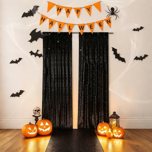 PartyDelight Black Sequin Backdrop Curtains 2x8ft 2 Panels by PartyDelight
