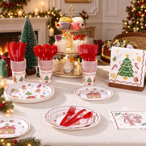 Goodluck 350 Pcs Christmas Paper Plates Napkins Cups Cutlery Party Set - Image 6