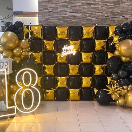 25PCS Gold Black Square Foil Balloons Wall Backdrop - Image 3