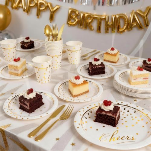 168Pcs White and Gold Paper Plates and Napkins Party Supplies for 24 Guest - Image 6