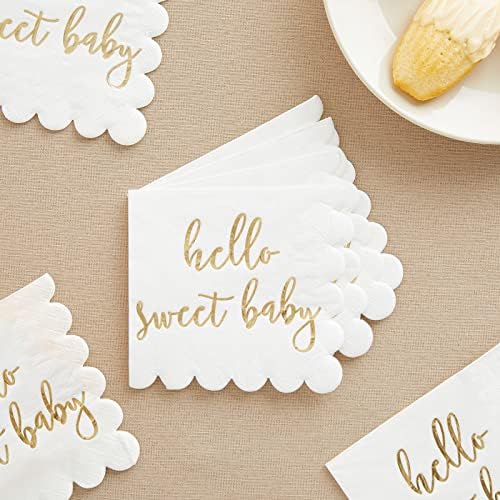 Juvale Baby Shower Napkins - 5 x 5 In, Gold Foil, 50 Pack - White Scalloped Napkins for Gender Neutral Baby Shower Decorations & Table Decor for Boy & Girl - Image 2