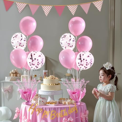 6 Set Pink Table Balloons Foil Spray Centerpiece with Pink and Confetti Balloons Stand Kit for Birthday Party Girls Baby Shower Wedding Bridal Shower Prom Graduation Table Decorations - Image 3