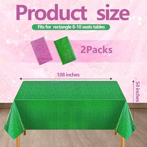 2 Pack Iridescent Pink and Green Glitter Tablecloth Party Decorations - Image 2