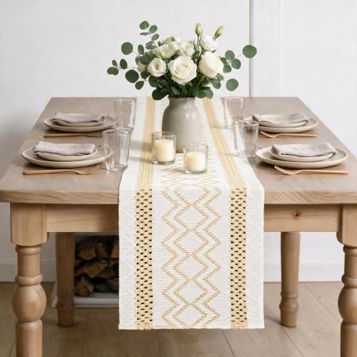 Artoid Mode Burlap Brown Stripe Diamond Woven Table Runner 12x60 Inch - Image 2