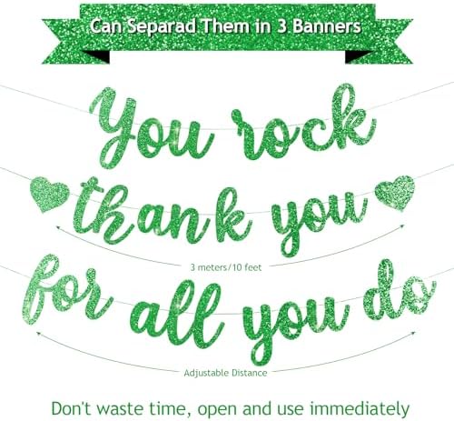 Pre-Strung You Rock Thank You For All You Do Banner - Glitter Employee Appreciation Decorations, Staff Teacher Nurse Recognition Party Supplies, Retirement Office Decor Sign, Large Cardstock Garland (Green) - Image 3