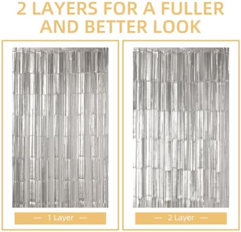 10 Pack Silver Foil Curtain Backdrop 3.2ft x 9.8ft Metallic Tinsel Foil Fringe Curtains Streamer Backdrop for Birthday Party Halloween Christmas New Year Party Supply (Matte Silver) - Image 5