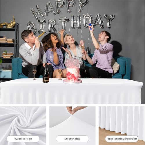 White Spandex Table Covers 6ft Rectangle Table Skirts for Party 2 Pack - Image 6