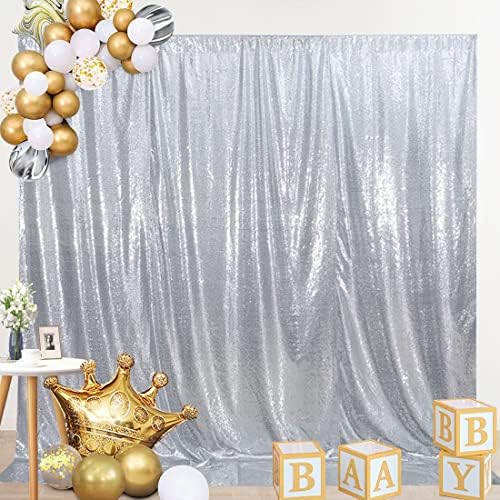 SquarePie 8x10ft Silver Sequin Backdrop, High Density Non-Transparent Glitter Curtain for Photography, Birthday, Wedding Party Decorations, Thick Solid Background with 4" Rod Pocket, 1 Panel - Image 7