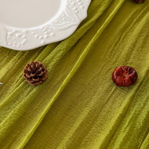 Moss Green Cheesecloth Table Runner 120 Inches Fall Party Home Decorations - Image 4