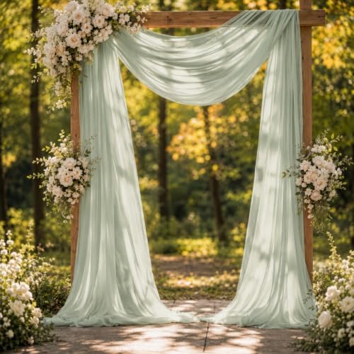 Sage Green Wedding Arch Draping Fabric Sheer Curtain Drapes | 31" x 20 ft Extra Long Shimmery Backdrop Curtains for Wedding Anniversary Party Summer Outdoor Events Drapery Photo Backgrounds - Image 2