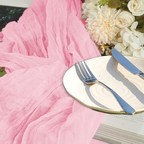 12 Pack Rose Gold Cheesecloth Table Runner 10ft Boho Gauze Cheese Cloth Table Runner Rustic Sheer Runner 120 inch Long for Christmas Wedding Bridal Baby Shower Birthday Table Decorations - Image 4