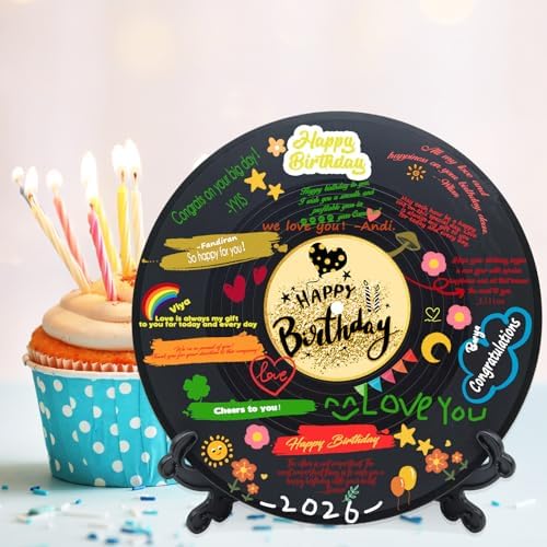 pwvsayjcj Vinyl Record Birthday Decorations, Happy Birthday Party Favor Sign Poster, Large Guest Book 11.6" x 11.6" - Image 6