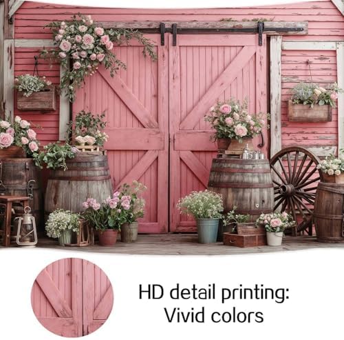 5x4ft Country Wedding Pink Photography Backdrop Rustic Wooden Barn Door Photography Backdrop Farmhouse Flower Western Girl Birthday Baby Shower Wedding Bridal Party Banner Photo Booth Props Background - Image 7