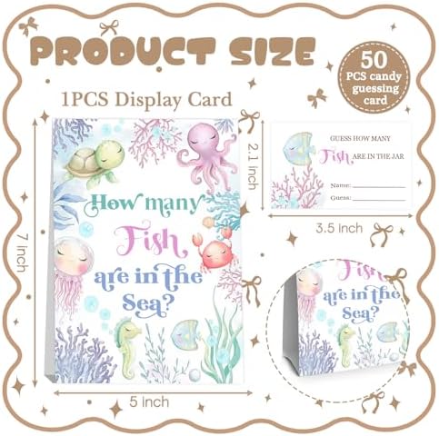Sea You Soon Baby Shower Decorations,Under the Sea Guess How Many Baby Shower Game,Guess How Many Fish are in the Sea,Ocean Theme Birthday Party Game & Activities 50 Cards and Sign - Image 2