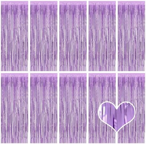 10 Pack Light Purple Backdrop Curtain 3.2ft x 8.2ft Metallic Tinsel Foil Fringe Curtains Photo Booth Background for Birthday Party Decoration Baby Shower Engagement Wedding Christmas Decoration by Ohiyoo