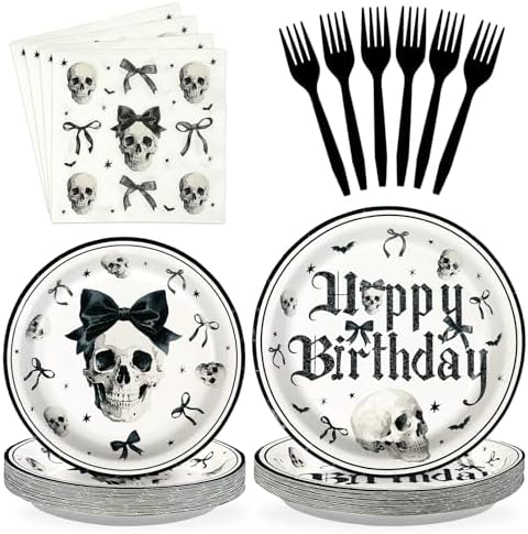 Grencian 96Pcs Gothic Birthday Decorations for Halloween Serves 24 by Grencian
