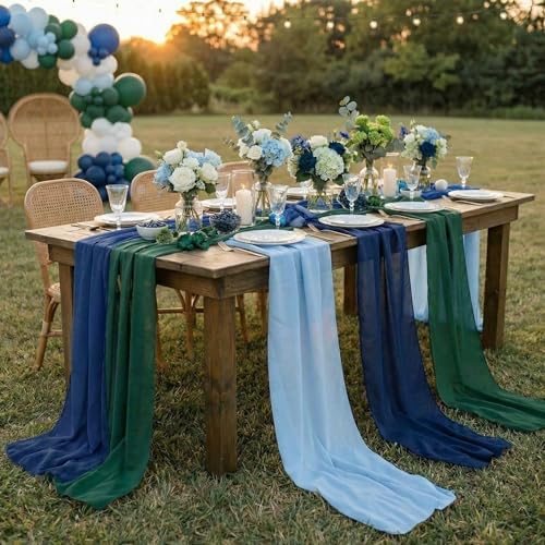 Boao 6 Pcs Blue and Green Party Decorations Chiffon Table Runner - Image 2