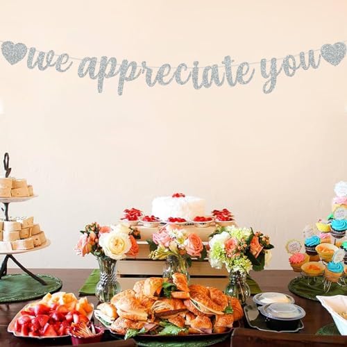 BEISHIDA Silver We Appreciate You Banner - No DIY Employee Appreciation for Office Party Decorations - Thank You for Employee, Teacher, Doctor, Nurse, Staff - Image 4