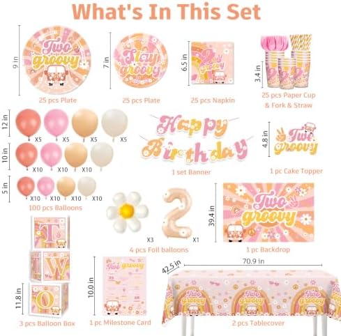 Cocomigo 268pcs Two Groovy Birthday Decorations, Serves 25 - Image 2