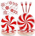 96pcs Christmas Peppermint Candy Paper Plates Party Supplies Tableware Set Candy Mint Party Supplies for Holiday Xmas Red and White Striped Peppermint Disposable Dinnerware Decorations 24 Guest by Wiooffen