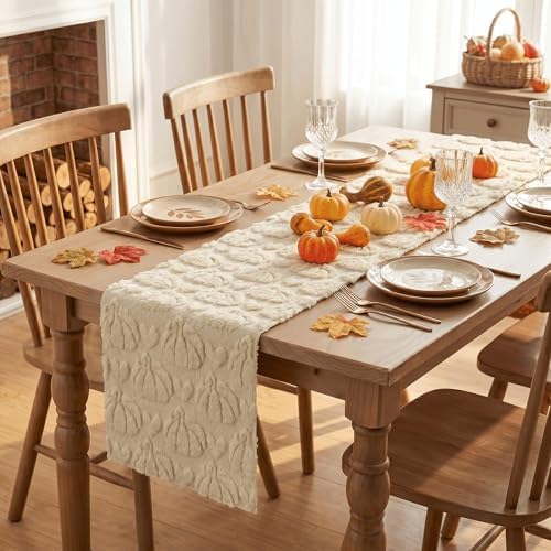 Artoid Mode Beige Soft Faux Fur Fall Table Runner 13x90 Inch - Image 4