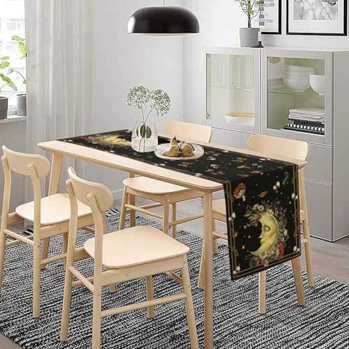 Moon Moth Mushroom Table Runner Moonlit Floral Seasonal Spring Autumn Gothic Tarot Dinner Runner for Farmhouse Kitchen Dining Table Holiday Party Decoration 13"x120" - Image 3
