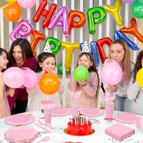 350PCS Light Pink Paper Plates and Napkins Set with Utensils Serve 50 Guests,Pink Party Decorations for Baby Shower Graduation Valentines Day Party Supplies - Image 7