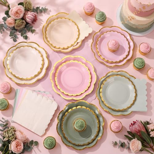 72 Pcs 24 Guests Sage Green and Pink Paper Plates and Napkin Party Supplies - Image 4