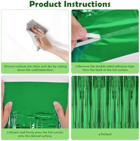 Green Tinsel Backdrop Curtains - 2 Pack Foil Fringe Streamers Photo Backdrop for 2027 World Soccer Cup Party Decorations | Soccer Football Theme Birthday Dinosaur Animal Party Wall Decor - Image 4
