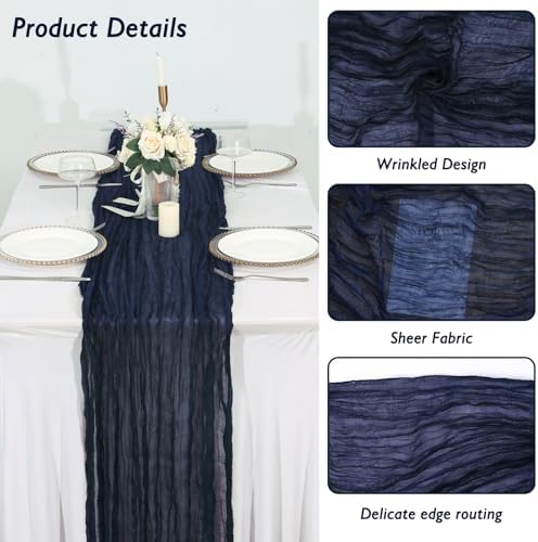 1 Pack Navy Blue Cheesecloth Table Runner 120 Inch Boho Wedding Decor - Image 3