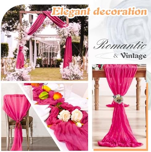 Hot Pink Cheesecloth Table Runner 2 Pack 35" Boho Gauze Table Runner 120 inches Long Runner Rustic Sheer Fabric Bulk for Baby Shower Wedding Bridal Birthday Party Table Decorations - Image 4