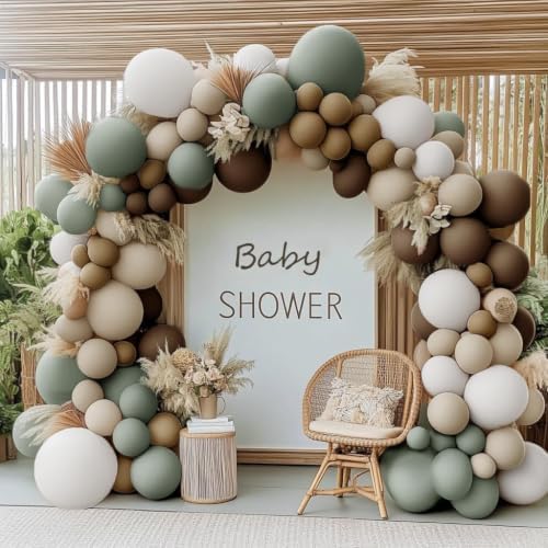Dusty Green Nude Balloon Arch Double Stuffed Sage Green Brown Beige White Sand Cream Balloon Garland Kit for Neutral Baby Shower Birthday Wedding Woodland Wild One Dinosaur Fall Boho Party Decor by DOUBLELAYERBALLOON