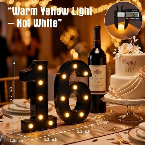 16th Birthday Decorations for Girls and Boys, Black Light-Up Number 16 Sign, Battery-Operated Illuminated Party Table Decoration Backdrop Wall Decor Sweet 16 Party Decorations ZJDZTK - Image 2