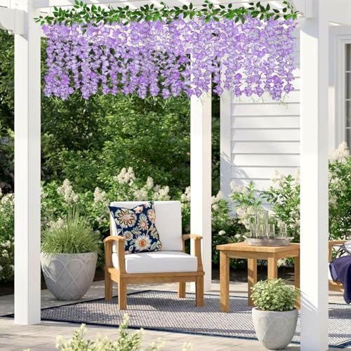 ZINHO 60 Branches Wisteria Hanging Flowers, Artificial Wisteria Flowers Garland for Wedding Arch Ceremony Party Garden Home Backdrop Decor (Purple White) - Image 7