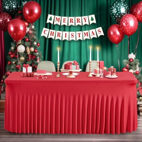 Shillance 6 Packs Red Spandex Table Clothes for 6 Foot Rectangle Table, Spandex Table Covers 6FT Stretch Table Skirts Wrinkle Free Fitted Table Cloth for Valentines, Event, Wedding, Banquet & Parties - Image 6