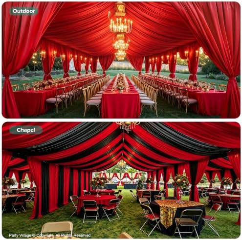 10 Panels 5ft(W) x 20ft(L) Red Ceiling Drapes for Christmas Parties - Image 5