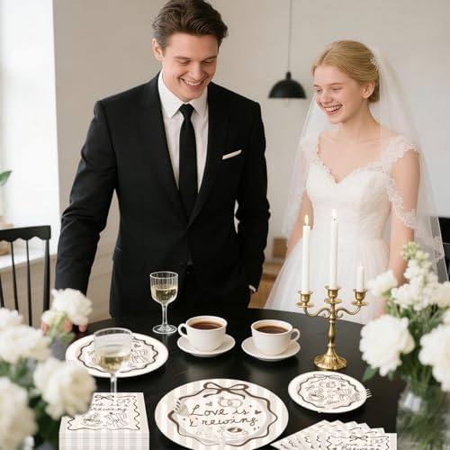 96Pcs Love Is Brewing Bridal Shower Plates Napkins Sets Love is Brewing Coffee Party Decorations Supplies Tableware with Plates Napkins Forks for Wedding Engagement Bachelorette Party Serves 24 Guests - Image 7