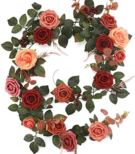 Garisey 5FT Terracotta Artificial Flower Garland Fall Floral Garland Burnt Orange Arch Rose Vine for Wedding Ceremony Party Backdrop Decor Arch Flowers Mantel Table Centerpieces Decorations - Image 2