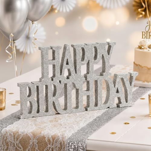 Novabright Happy Birthday Sign, Sliver, Glitter by Unknown