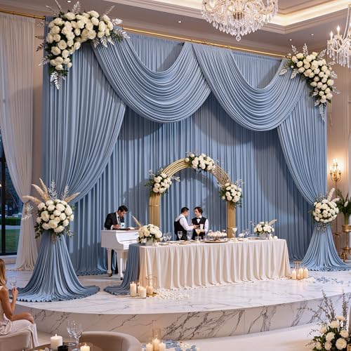 50ft x 15ft Dusty Blue Backdrop Curtains for Wedding Parties, 10 Panels Extra Long Wrinkle Free Fabric Drapes Photo Backdrop for Baby Shower Birthday Stage Reception Lobby Decoration - Image 4