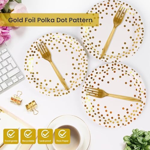 75PCS Paper Plates&Napkins Set-Disposable White Gold Dessert Plates - Image 6