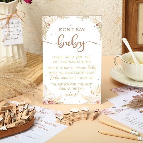 Patelai 321 Pcs Boho Baby Shower Games Supplies, Pampas Grass Floral Decor - Image 2